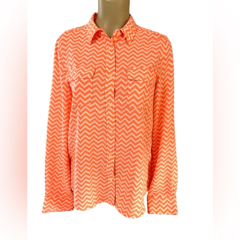 American Eagle Outfitters Button Up Shirt Womens Size Medium Chevron Neon Orange